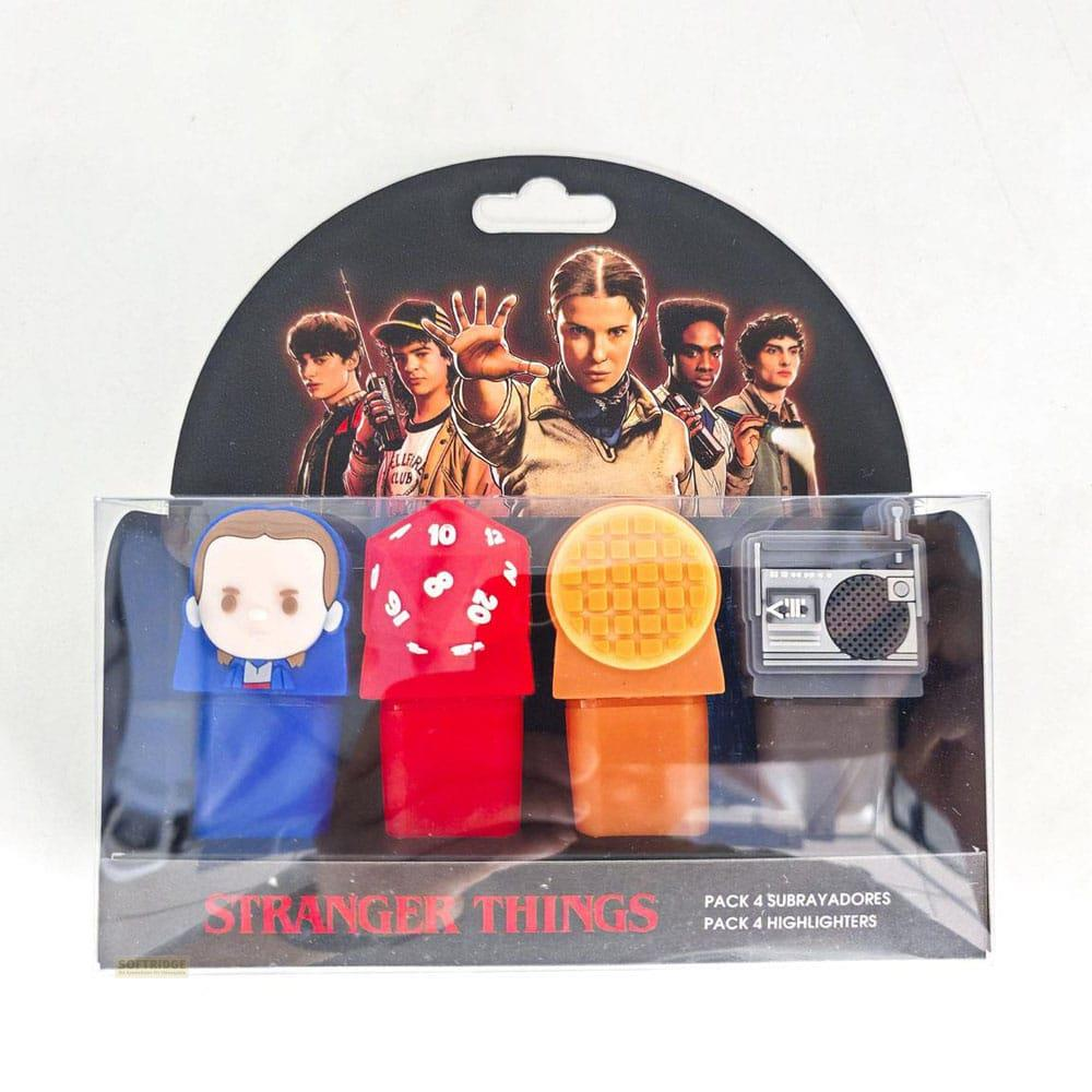 Stranger Things Highlighter-Set mit Charakteren und Symbolen.
