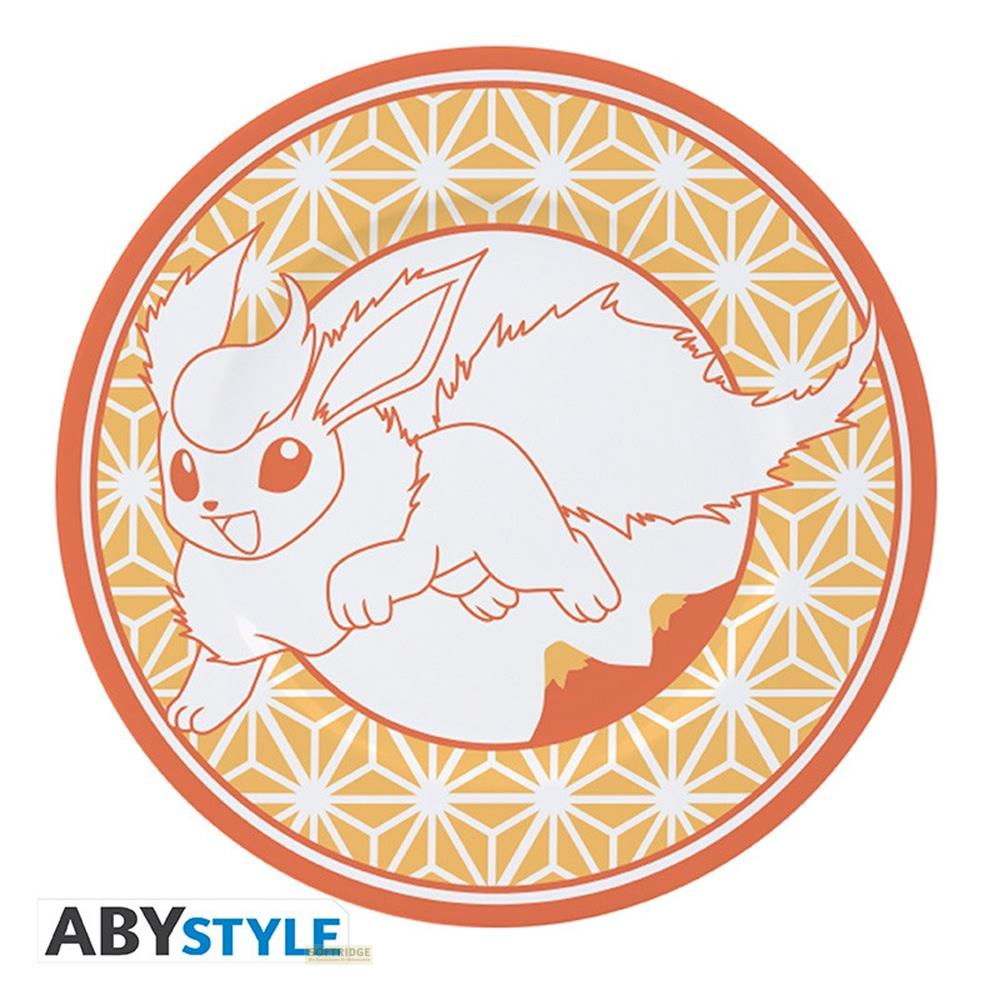 Un personnage Pokémon blanc avec des accents orange sur un motif géométrique.