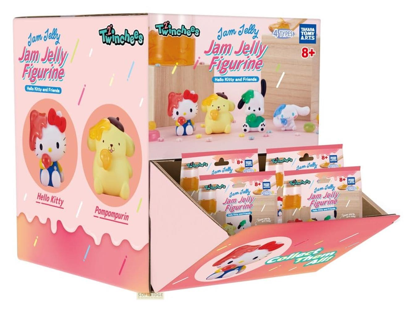Caja expositora con figuras Jam Jelly de Hello Kitty y Amigos, 4 tipos.