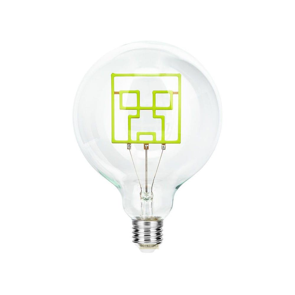 Una lampadina con una faccia verde di Creeper di Minecraft all'interno.