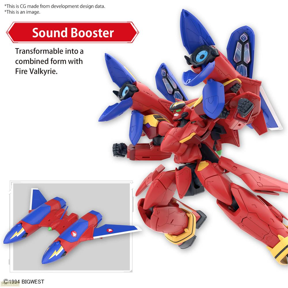 Un robot rouge et bleu avec des ailes à côté de deux avions rouges et bleus plus petits.