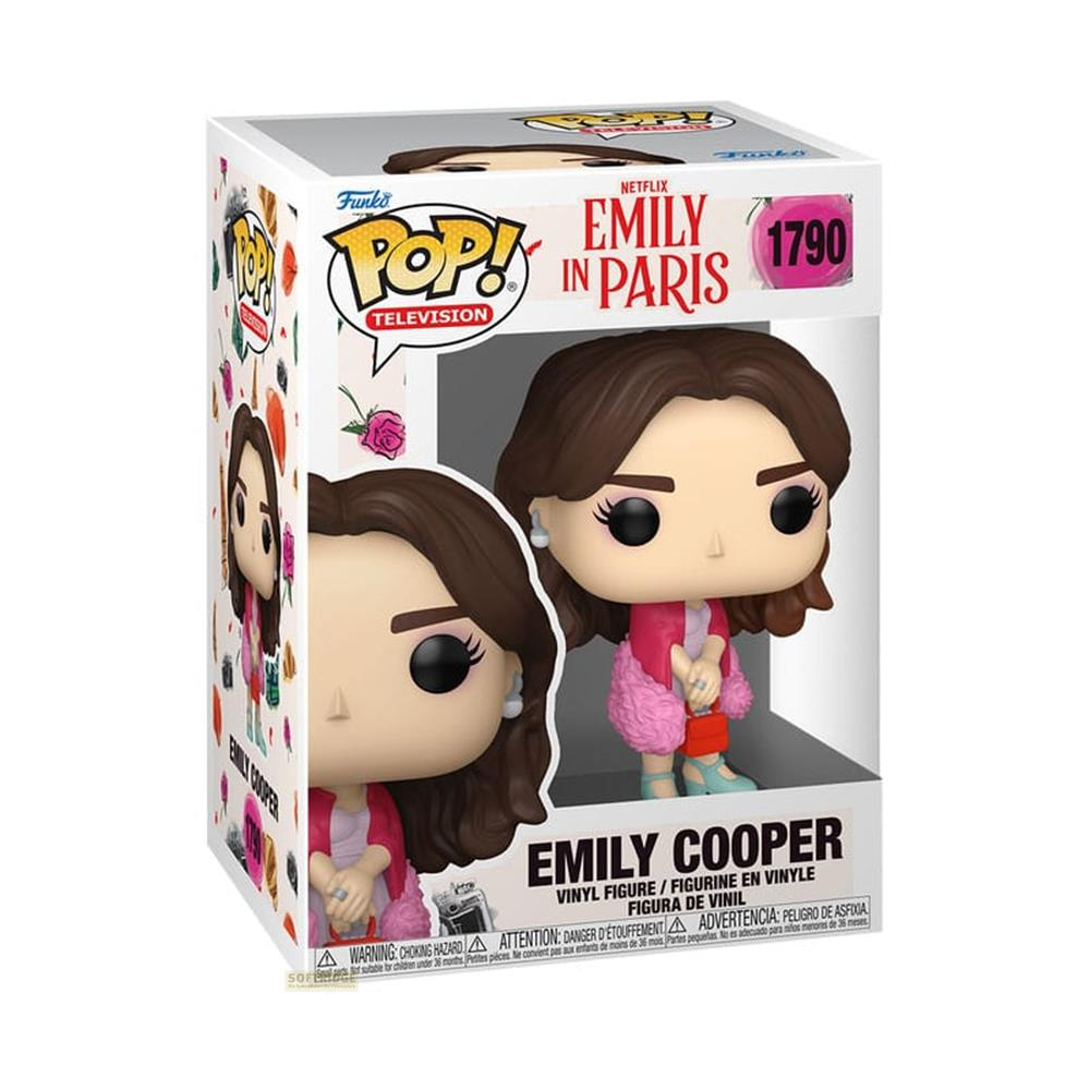 Funko Pop! Figur von Emily Cooper aus Emily in Paris, mit braunen Haaren und pinker Kleidung.