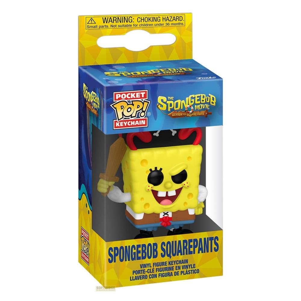 Llavero Funko Pop! de Bob Esponja en caja, sosteniendo una espada.
