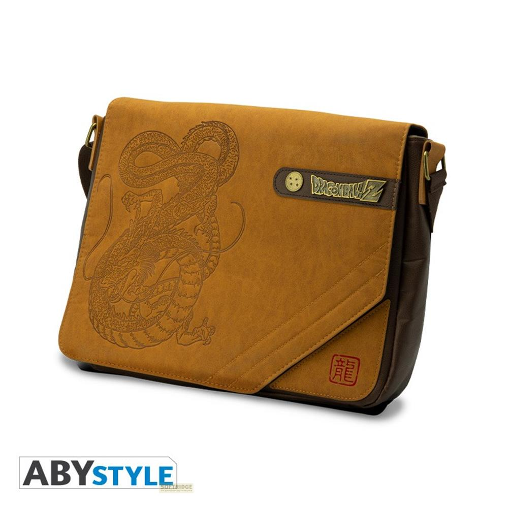 Sac bandoulière marron avec logo Dragon Ball Z et dragon en relief.