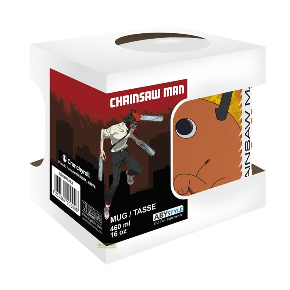 Verpackung für eine "Chainsaw Man" Tasse mit Denji und Pochita.