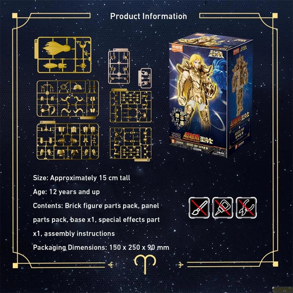Información del producto: Kits de figuras doradas, caja, instrucciones de montaje, 15 cm.