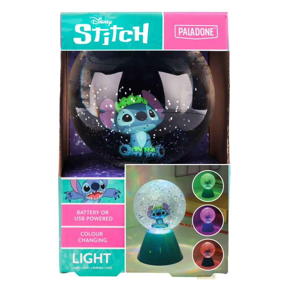 Lampka kula śnieżna Stitch z brokatem, która zmienia kolor.