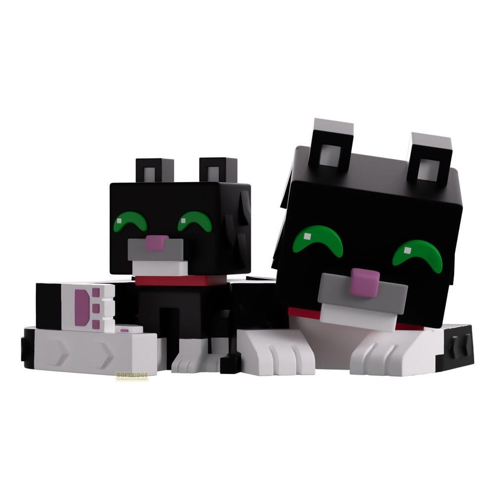 Zwei schwarz-weiße Pixelkatzen mit grünen Augen und rosa Nasen auf weißem Hintergrund.
