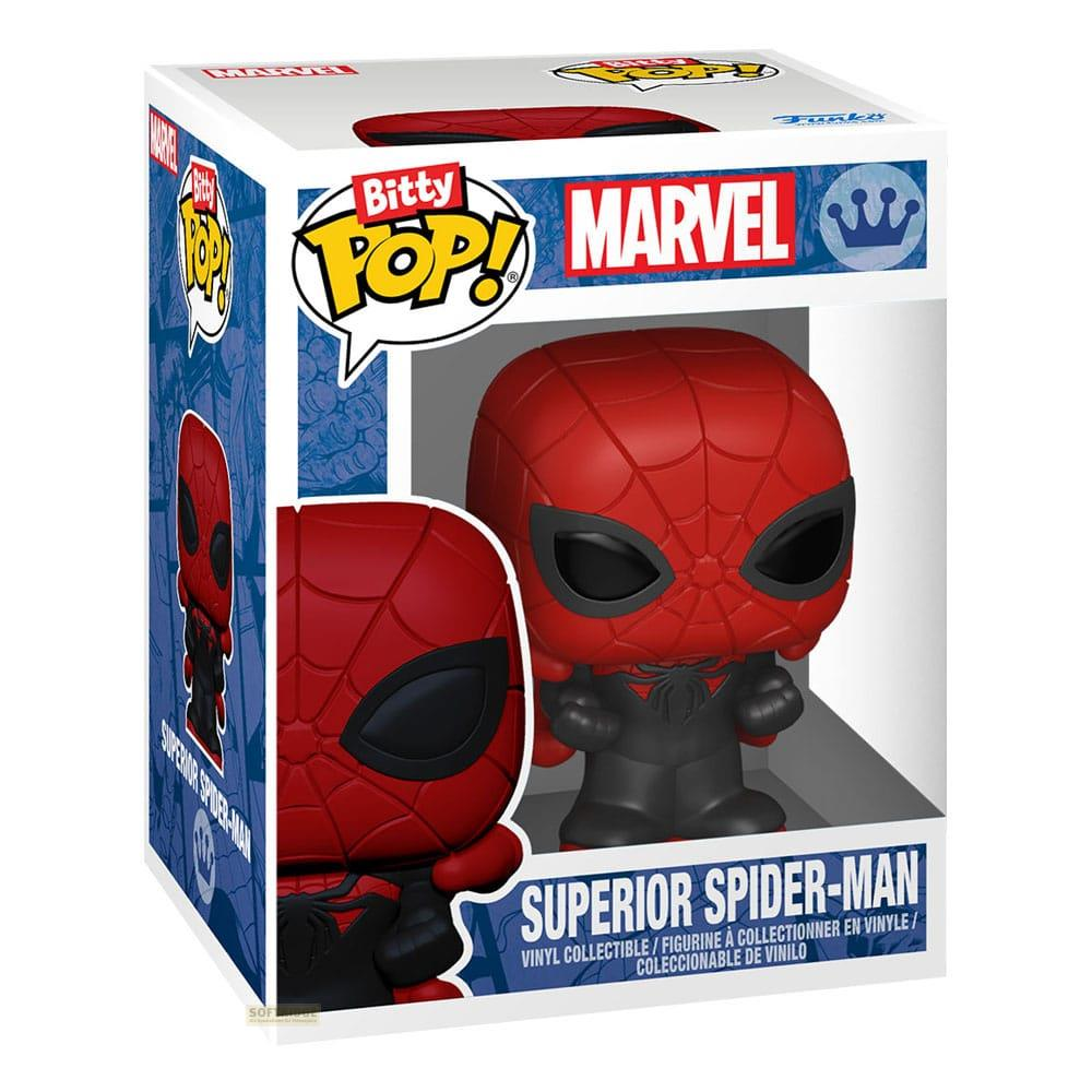 Un oggetto da collezione in vinile Funko Pop! Superior Spider-Man rosso e nero nella sua scatola.