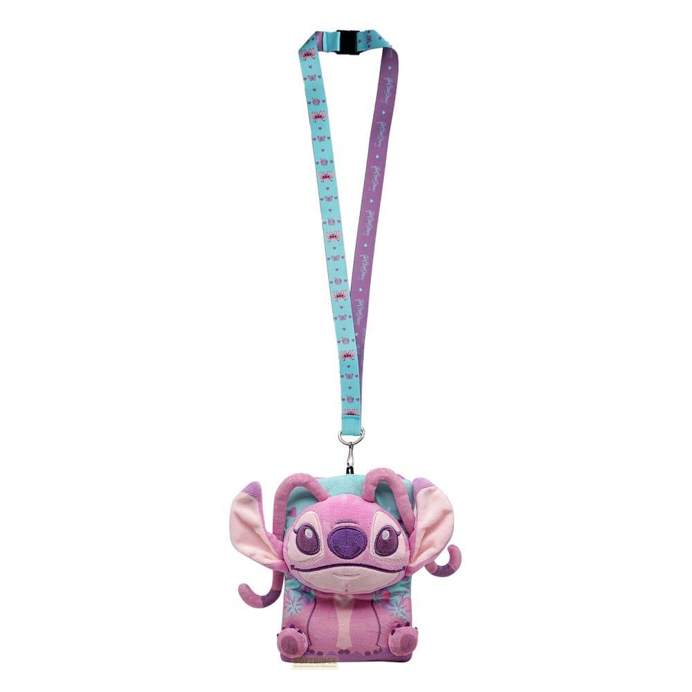 Ein plüschiger rosa Lilo & Stitch Anhänger mit Lanyard.