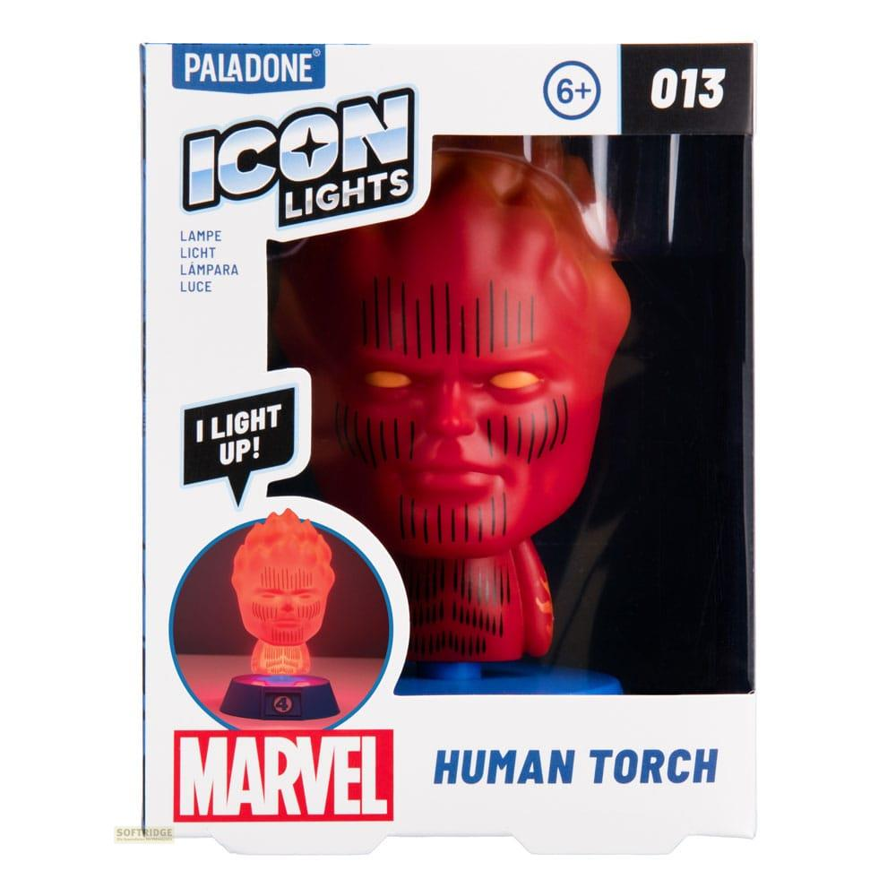 Marvel Human Torch Lampe im Karton mit Logo und Altersfreigabe 6+.