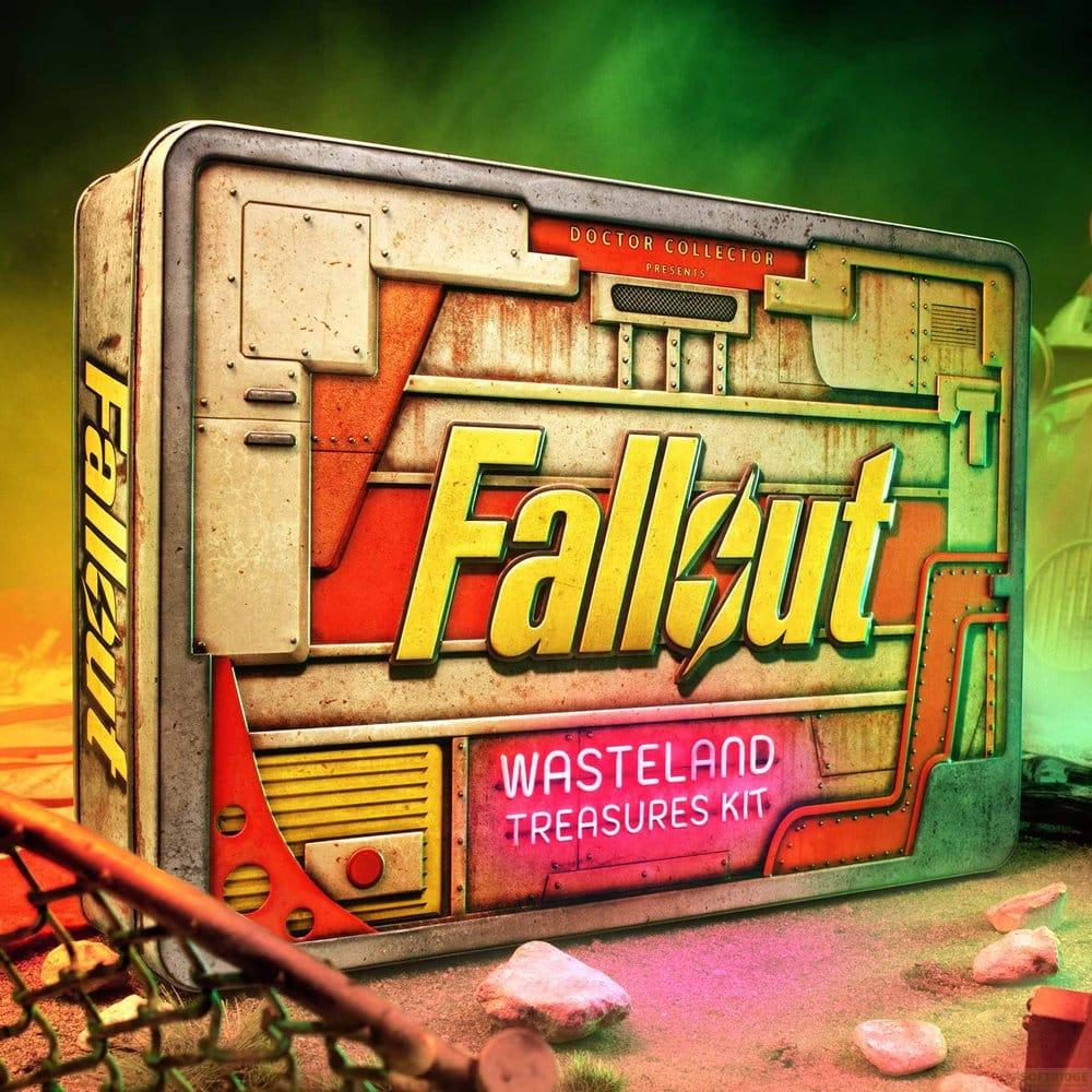 Una caja de Fallout con letrero de neón "Wasteland Treasures Kit".