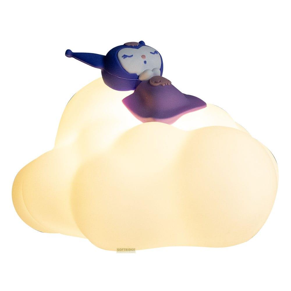 Eine Nachtlampe in Form einer Wolke mit einer schlafenden Figur.
