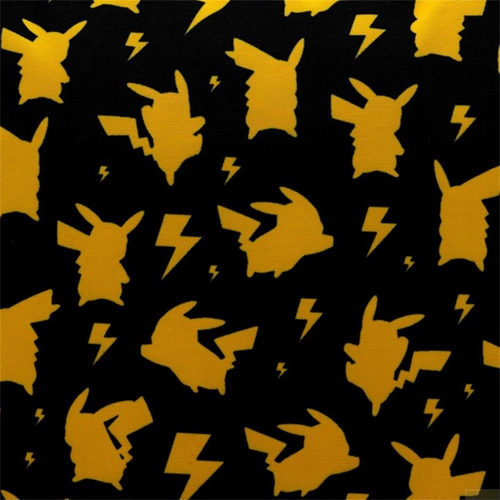 Siluetas amarillas de Pikachu y rayos sobre fondo negro.