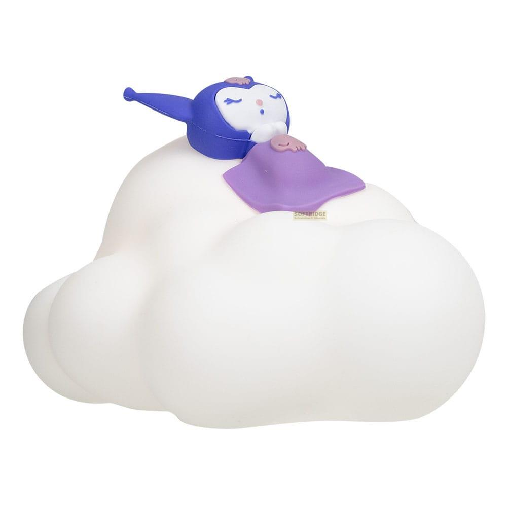 Eine süße Figur mit blauem Kopf schläft auf einer weißen Wolke.