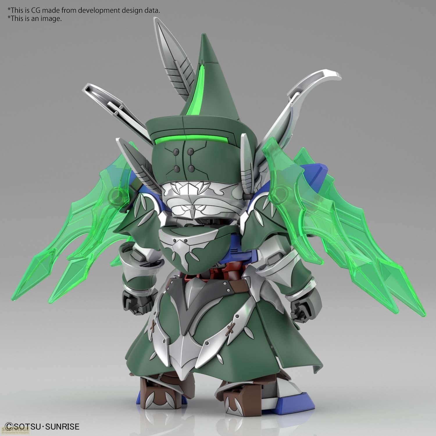 Robot vert et argenté avec des ailes vert translucide.