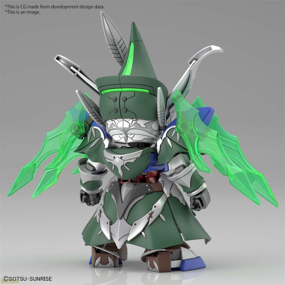 Robot vert et argenté avec des ailes vert translucide et un casque pointu.
