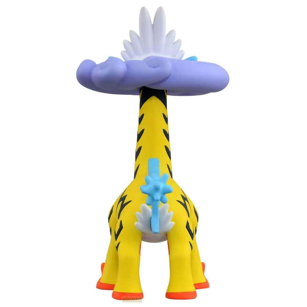 Gelbe Figur mit schwarzen Streifen, lila Wolke und weißen Flügeln.
