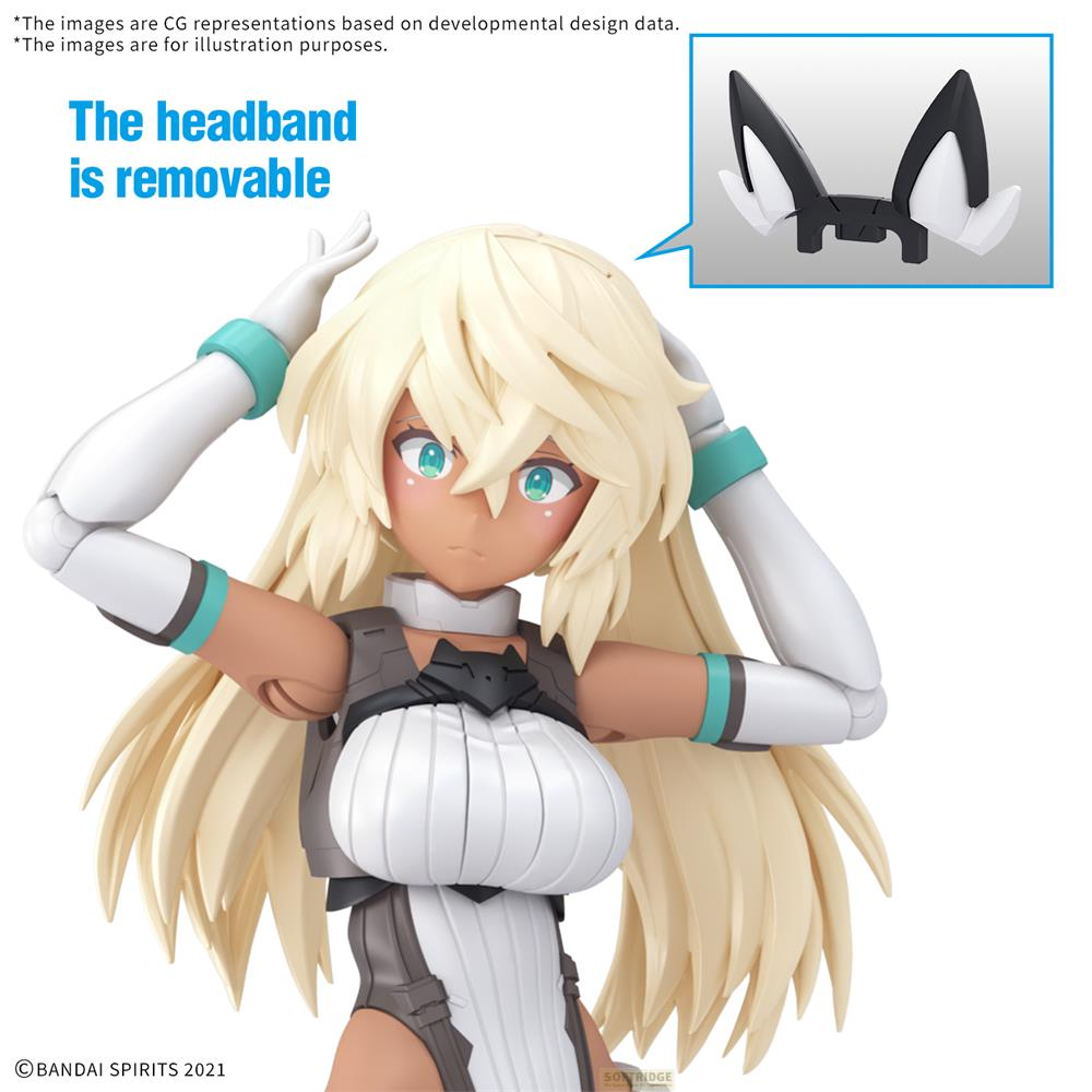 Figurine d'anime aux cheveux blonds, levant les mains à la tête. Un accessoire d'oreilles de chat est montré.