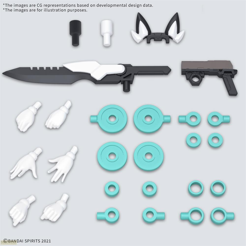 Armes, mains et pièces accessoires de différentes couleurs et formes.