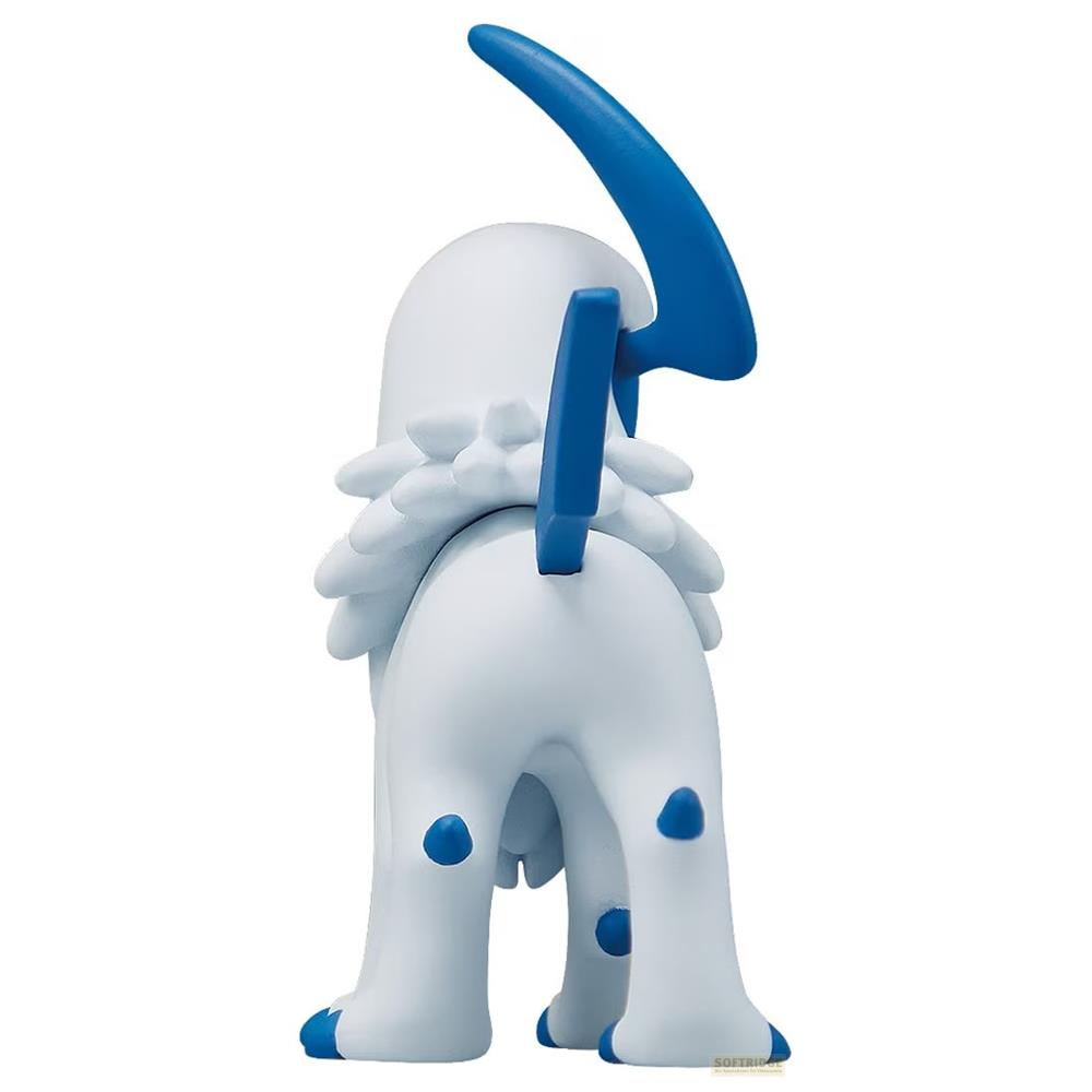 Eine weiße Figur mit blauen Akzenten, von hinten gezeigt.