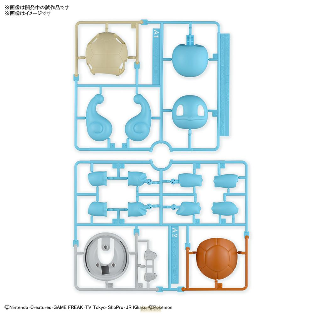 Pièces de kit de modèle en plastique pour un Pokémon bleu, beige et orange.