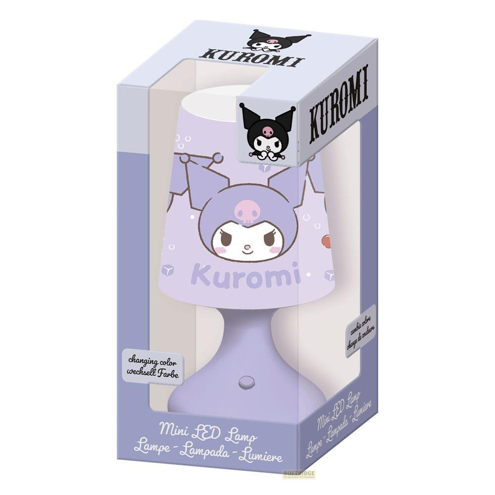 Eine Kuromi Mini-LED-Lampe in ihrer Verpackung. Die Lampe ist lila mit Kuromi-Design.
