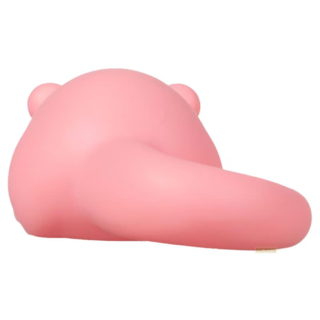 Ein rosafarbener, bauchiger Körper mit kleinen Ohren oben, auf weißem Hintergrund.