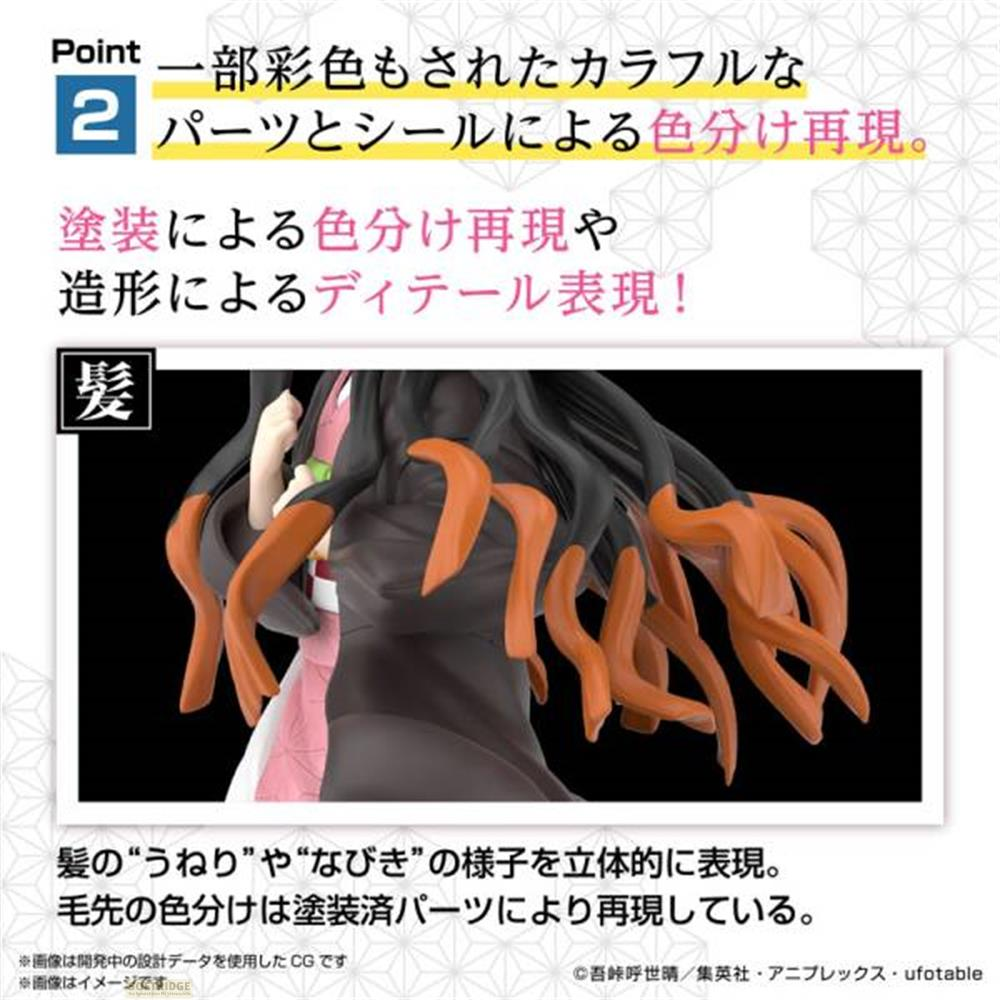Figura anime con lunghi capelli fluenti neri e arancioni. I capelli sono dettagliati.