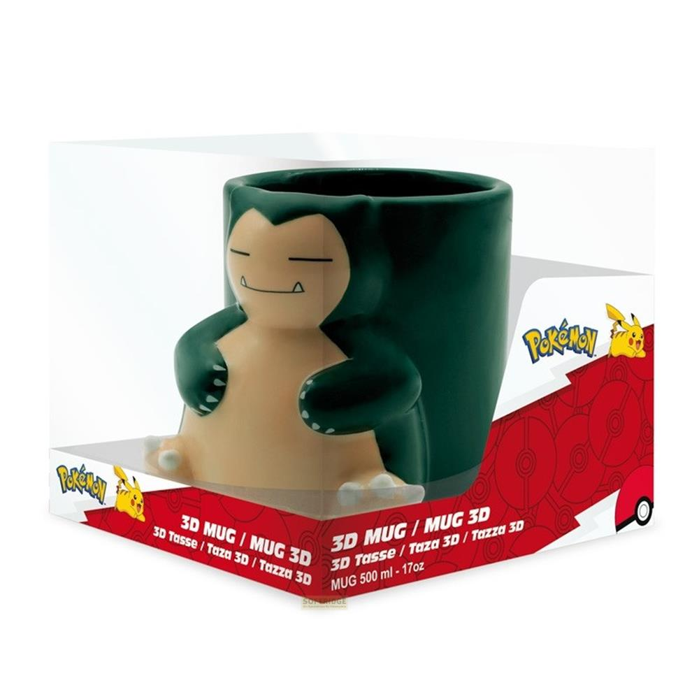 Grüne Snorlax-Tasse mit Pikachu-Logo auf der Verpackung.