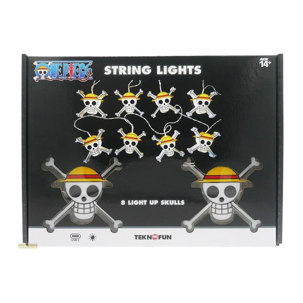 Box mit One Piece Totenkopf-Lichterkette, 8 Lichter, USB-C.