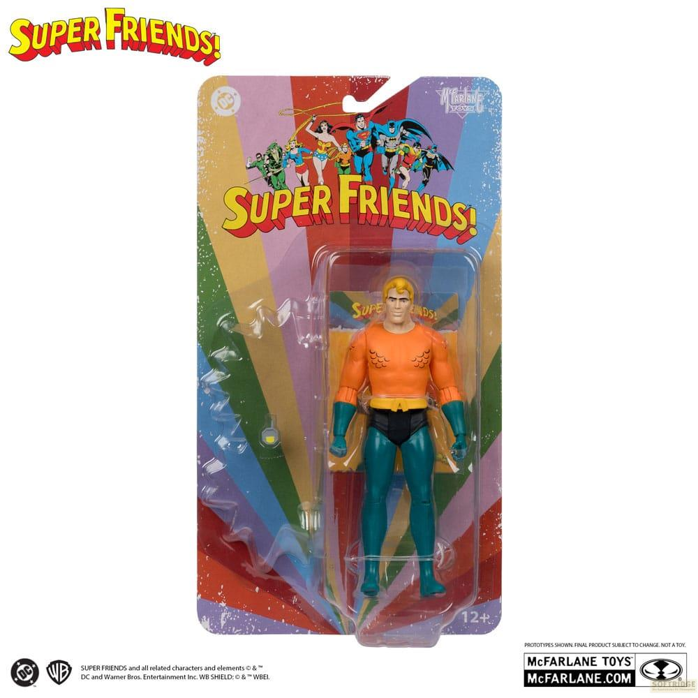 Action figure di Aquaman in confezione "Super Friends" con illustrazione.