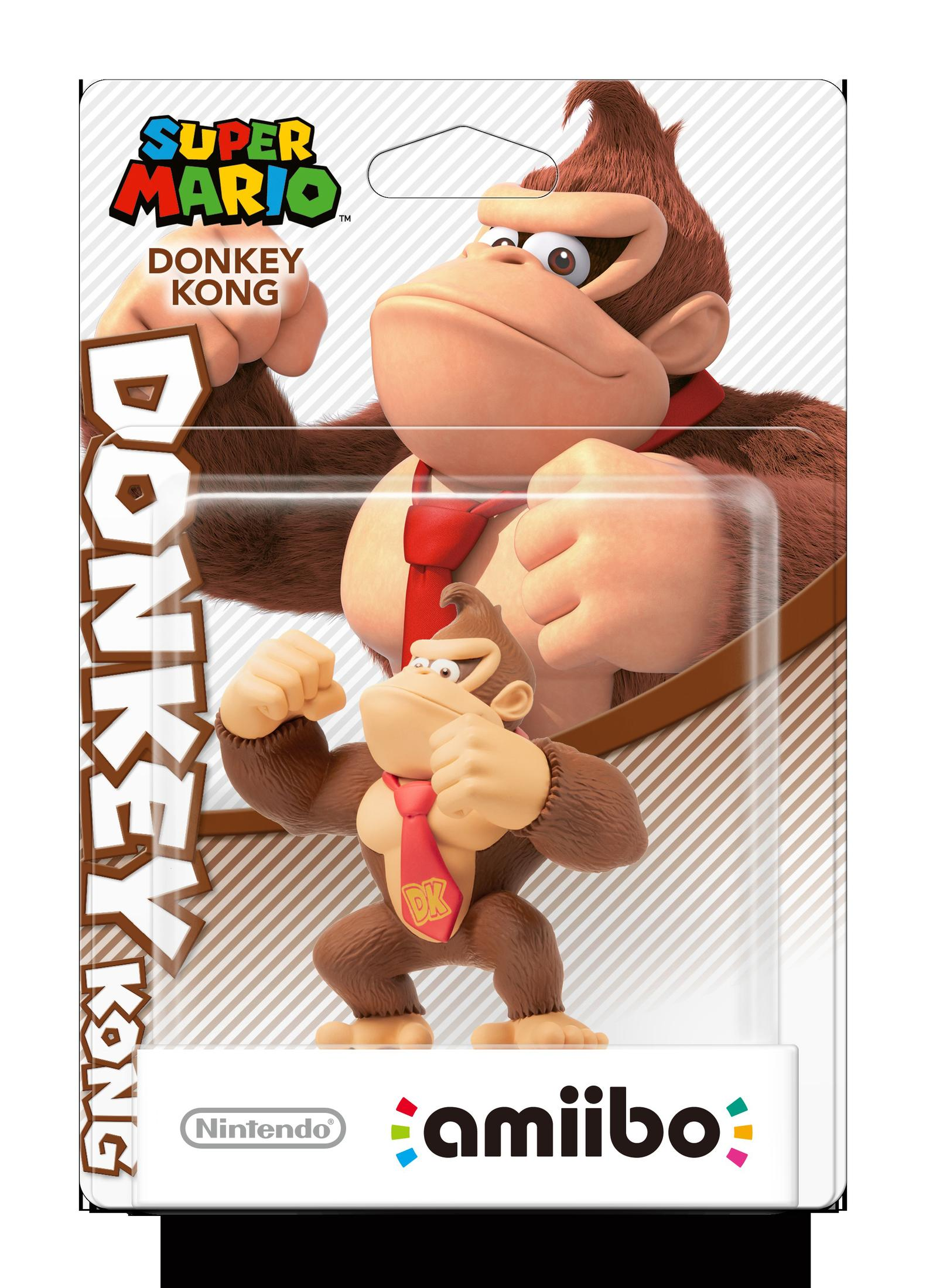 Figura Amiibo di Donkey Kong in confezione, logo Super Mario.