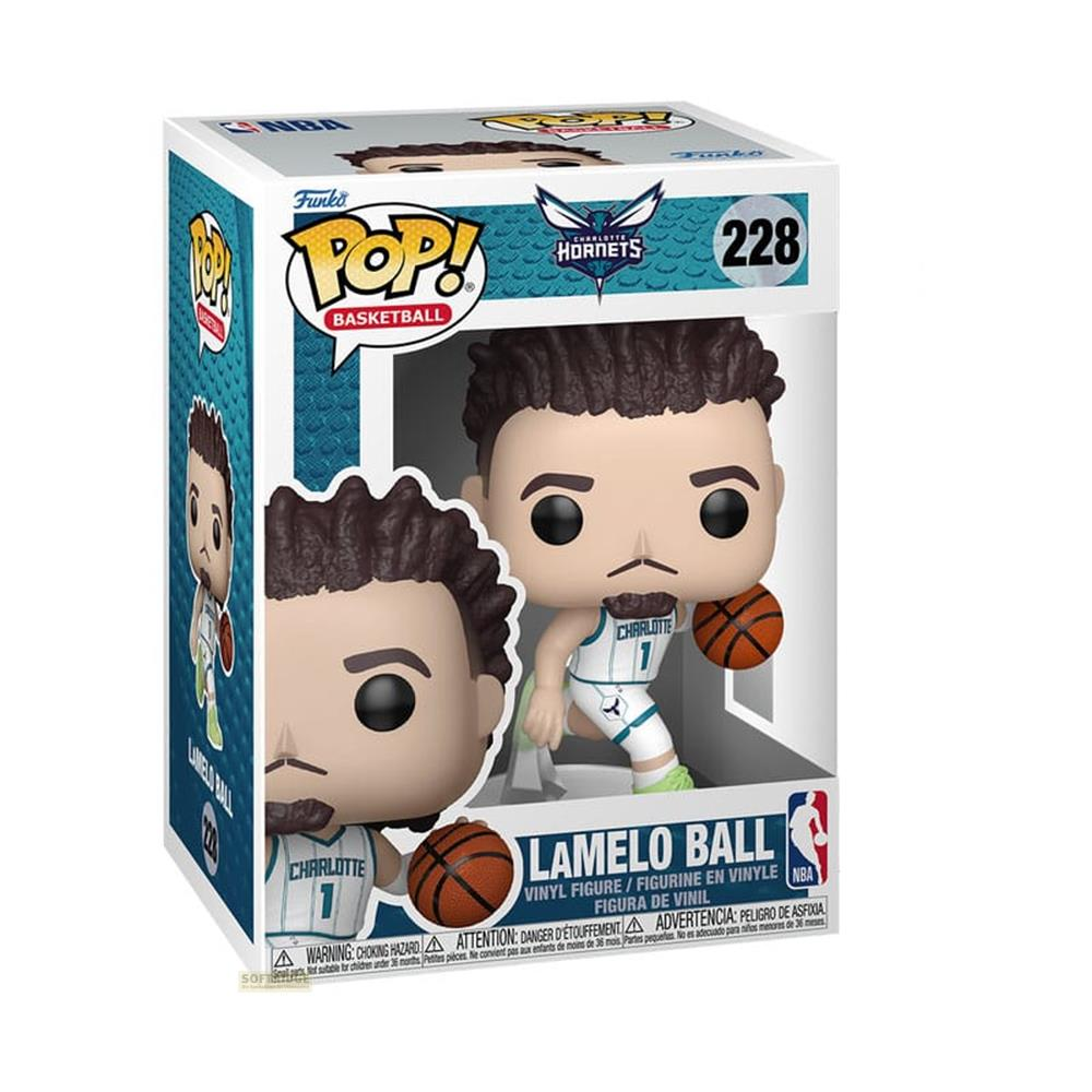 Funko POP! Vinyl Figur von Lamelo Ball, Charlotte Hornets, mit Basketball.
