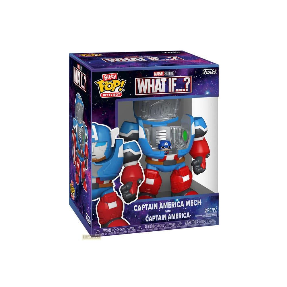 Caja Funko Pop: Capitán América Mech con Capitán América, de What If...? de Marvel.
