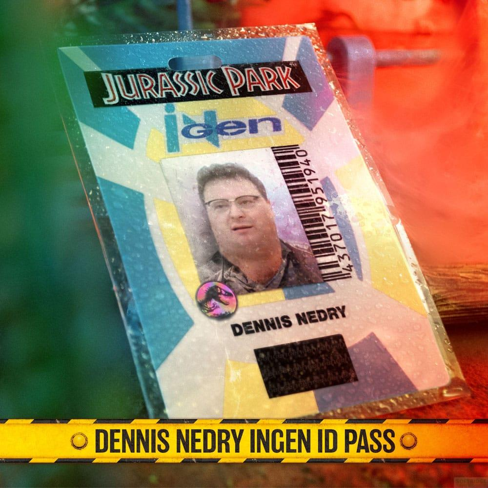 Jurassic Park Ingen ID-Pass von Dennis Nedry mit Foto und Barcode.