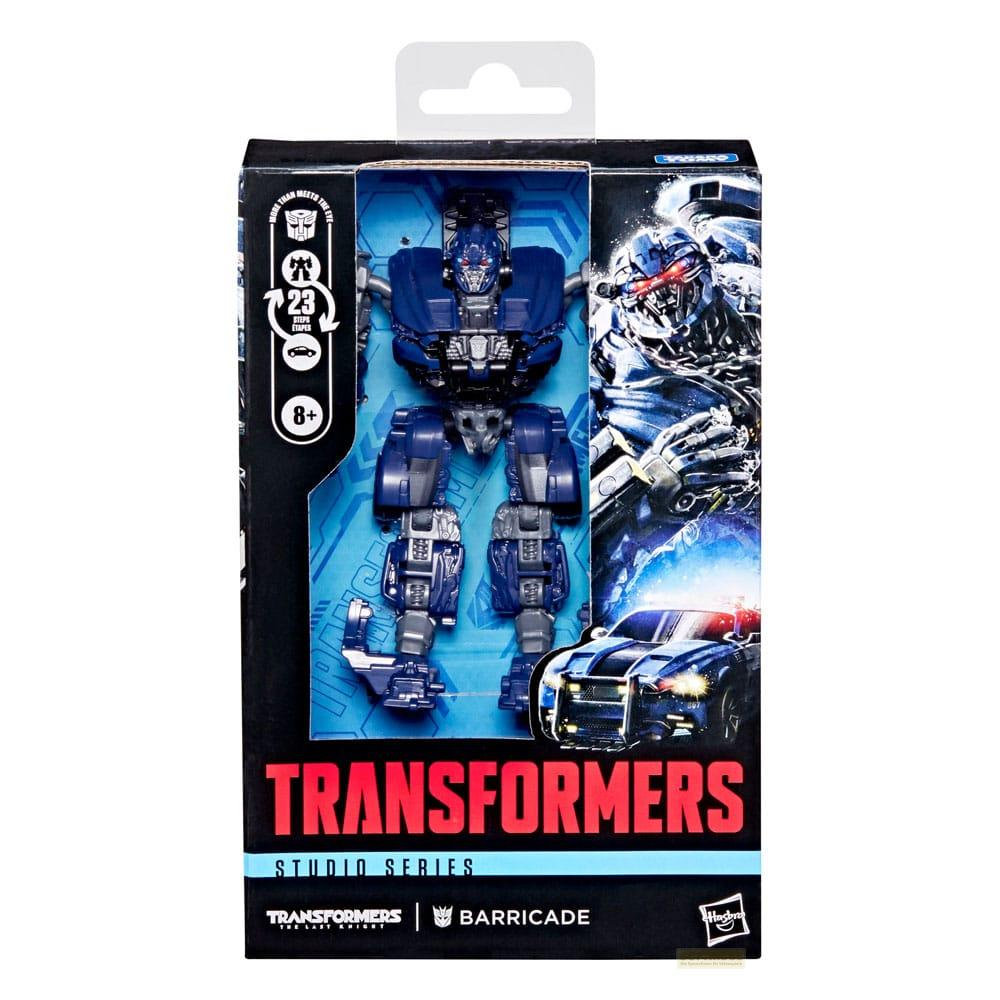 Giocattolo Transformers Studio Series Barricade in scatola blu con illustrazioni.