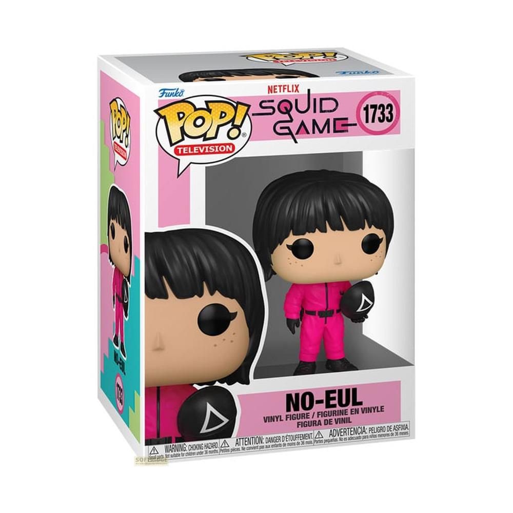 Figura Funko Pop! No-Eul de Squid Game con traje rosa y símbolo triángulo.