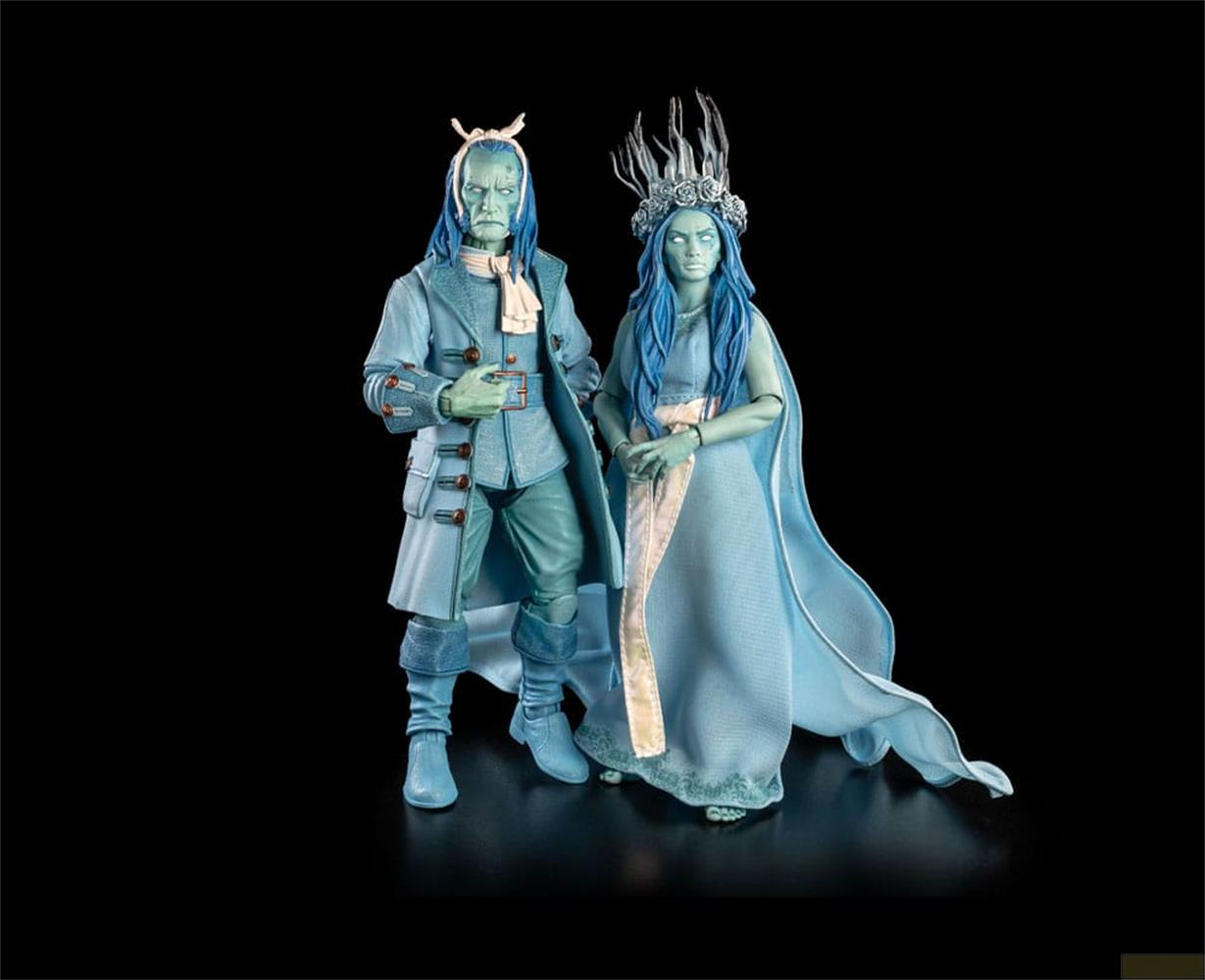 Due figure blu, un uomo e una donna, stanno fianco a fianco.