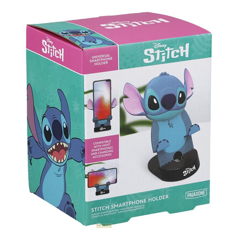 Postać Disneya Stitch na pudełku uchwytu na smartfona, ze zdjęciami produktu.