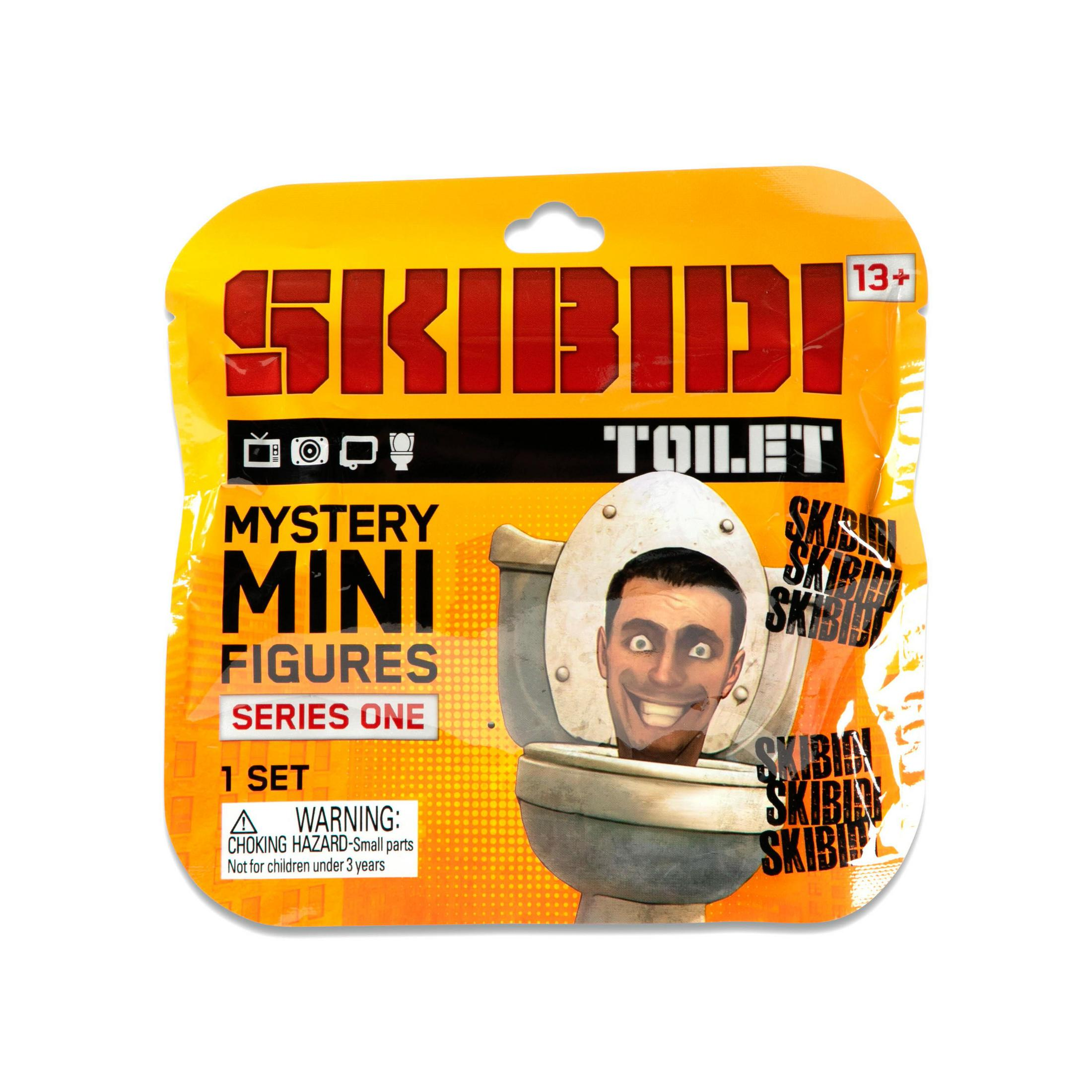 Confezione Skibidi Toilet Mystery Mini Figures, Serie Uno, con testa sorridente.