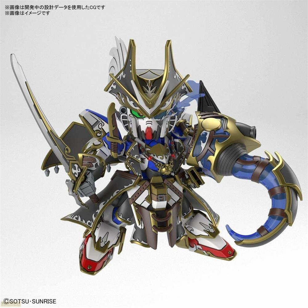 Une figurine détaillée de robot style pirate tenant une épée, aux armures complexes.