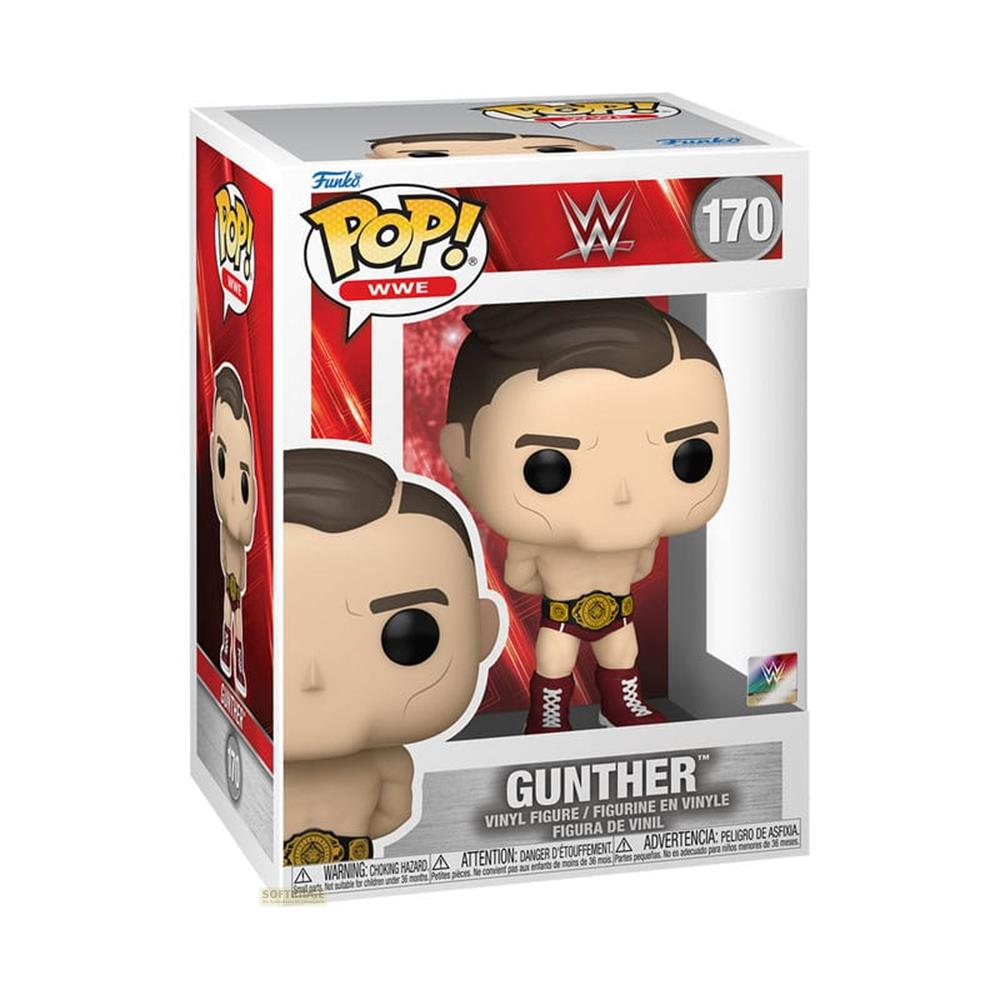 Funko Pop! WWE Gunther Vinyl Figur in Verpackung mit Warnhinweisen.