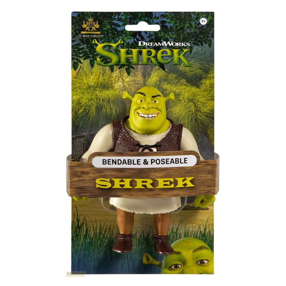 Figura de Shrek en embalaje con texto "Bendable & Poseable".