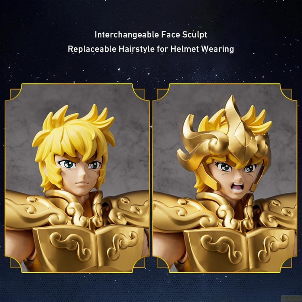 Goldene Rüstung: Kopf ohne Helm und mit Helm.