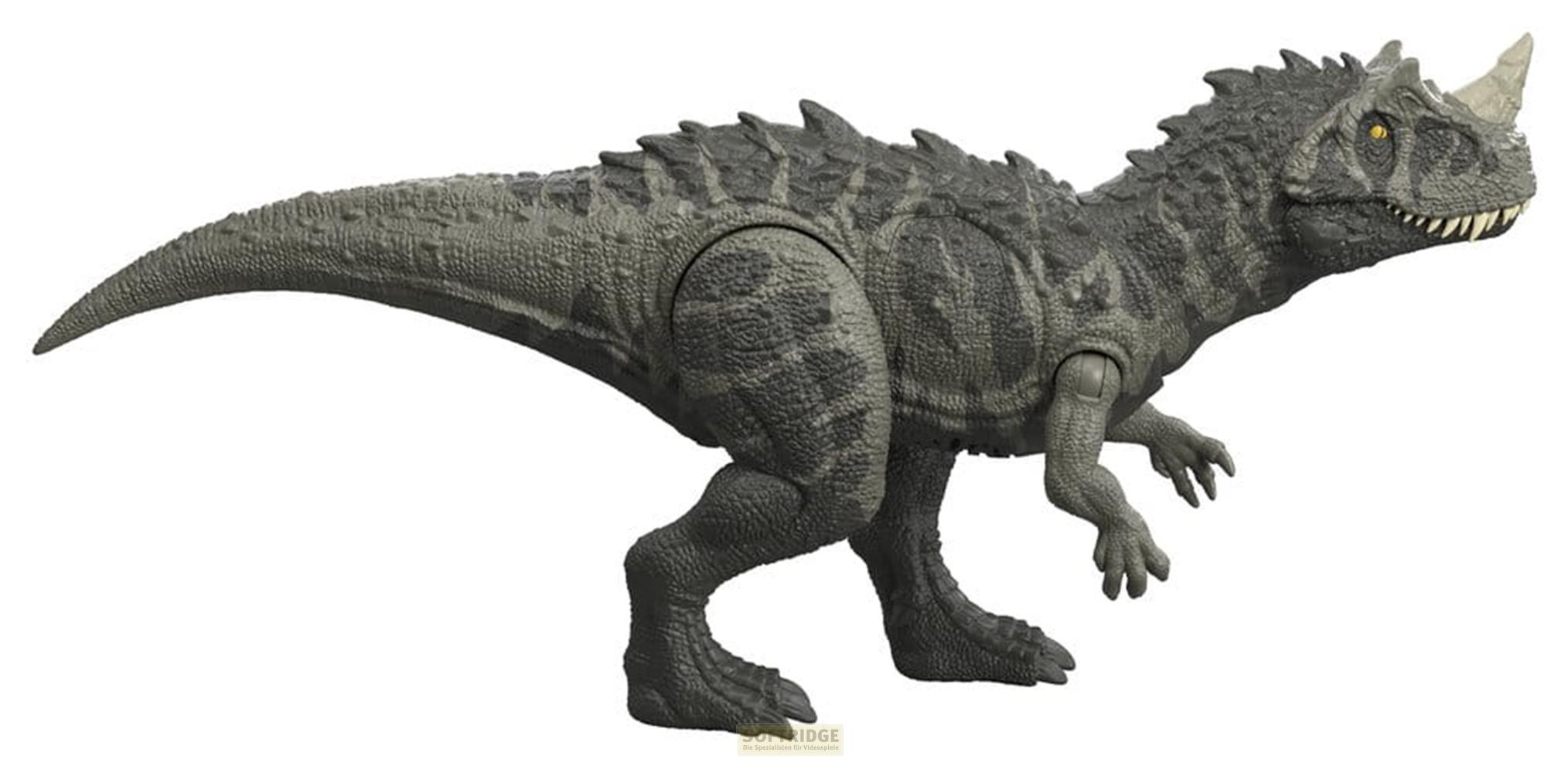 Un dinosaurio gris con un cuerno en la cabeza, aislado sobre fondo blanco.