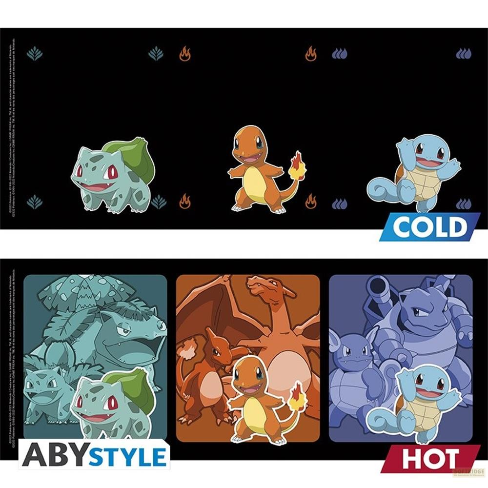 Pokemon: Bulbasaur, Charmander, Squirtle. Frío y Calor. Fila superior: Pokémon individuales. Fila inferior: grupos.