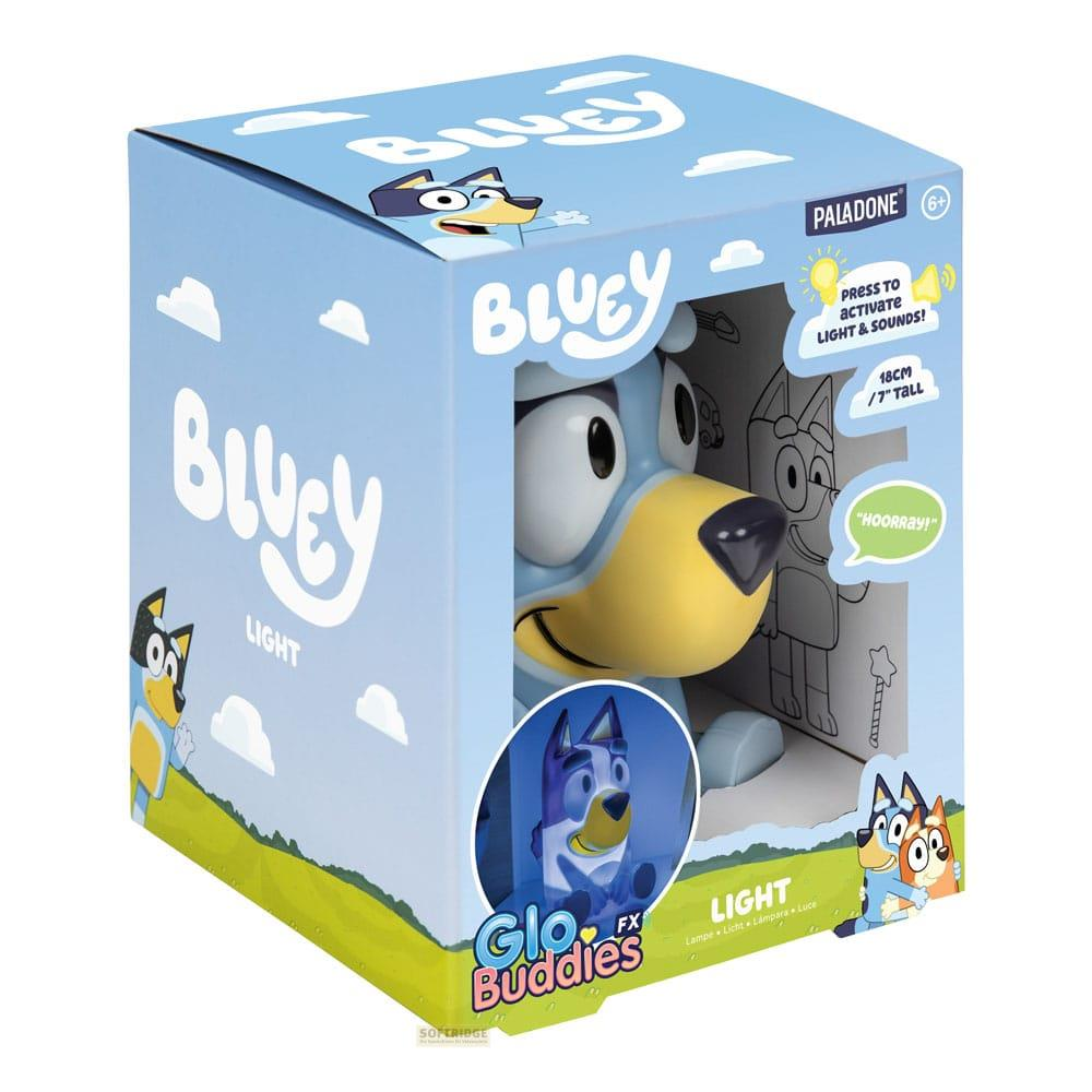Lampka Bluey w pudełku, z grafikami postaci Bluey. Naciśnij, aby aktywować.