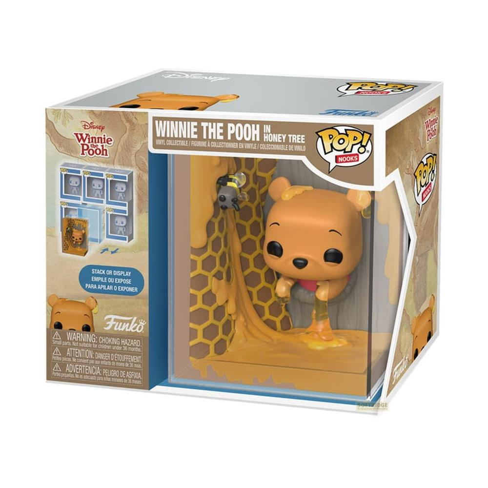 Funko Pop! Winnie the Pooh Figur in einem Honigbaum-Themen-Display mit Biene.