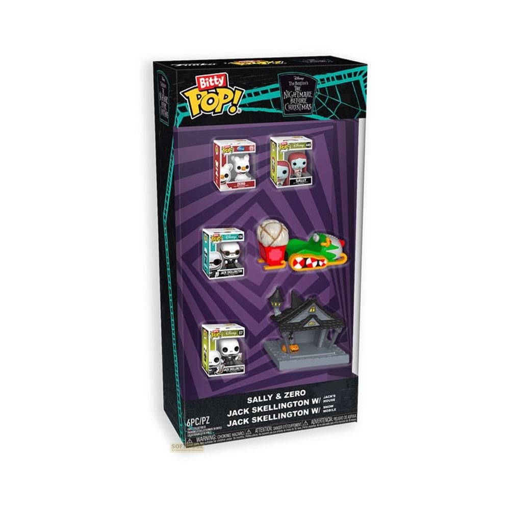 Bitty Pop! Nightmare Before Christmas Set mit Jack, Sally, Zero und Haus.